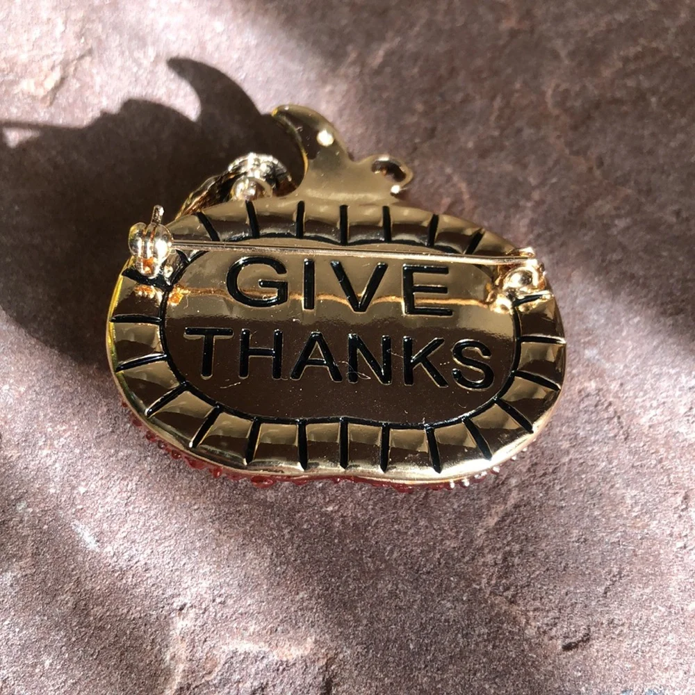 Pumpkin Brooch Pin GIVE THANKS